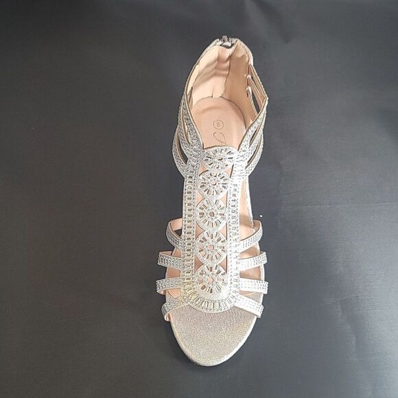 BRAND NEW FOREVER PEEP- TOE GLITTER GLADIATOR LOW WEDGE HEEL SANDALS - Picture 7 of 16